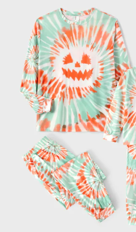 lot 26801 image: Pat Pat Halloween Orange Pumpkin Tie Dye Long Sleeve Pajama Set Men Medium (Color May Vary)