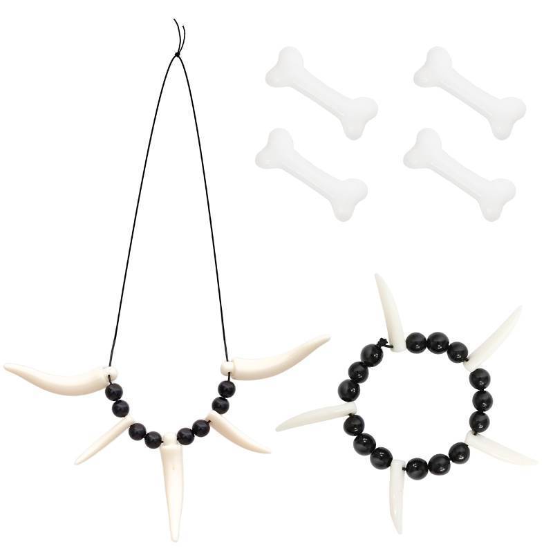 lot 42244 image: Fumwase 6pcs Cave Women Costume Set Tooth Necklace Bracelet Earring Inflatable Club Caveman Costume Accessories for Halloween