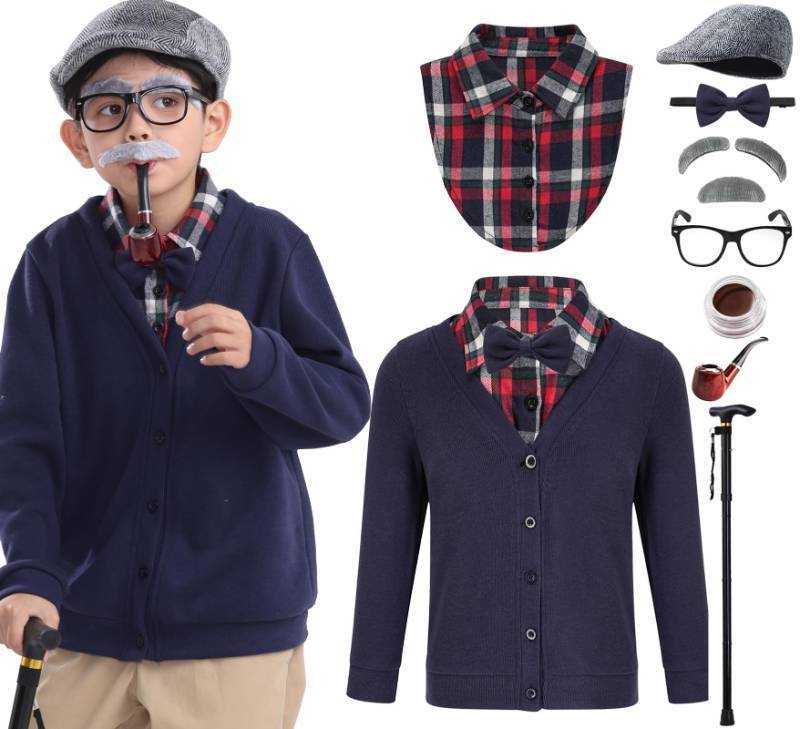 lot 51942 image: 100 Days of School Costume for Kids 100th Day Old Man Grandpa Dress Up Costume Boys,Navy,8