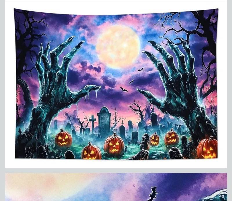 lot 30426 image: Spooky Halloween Cemetery Tapestry