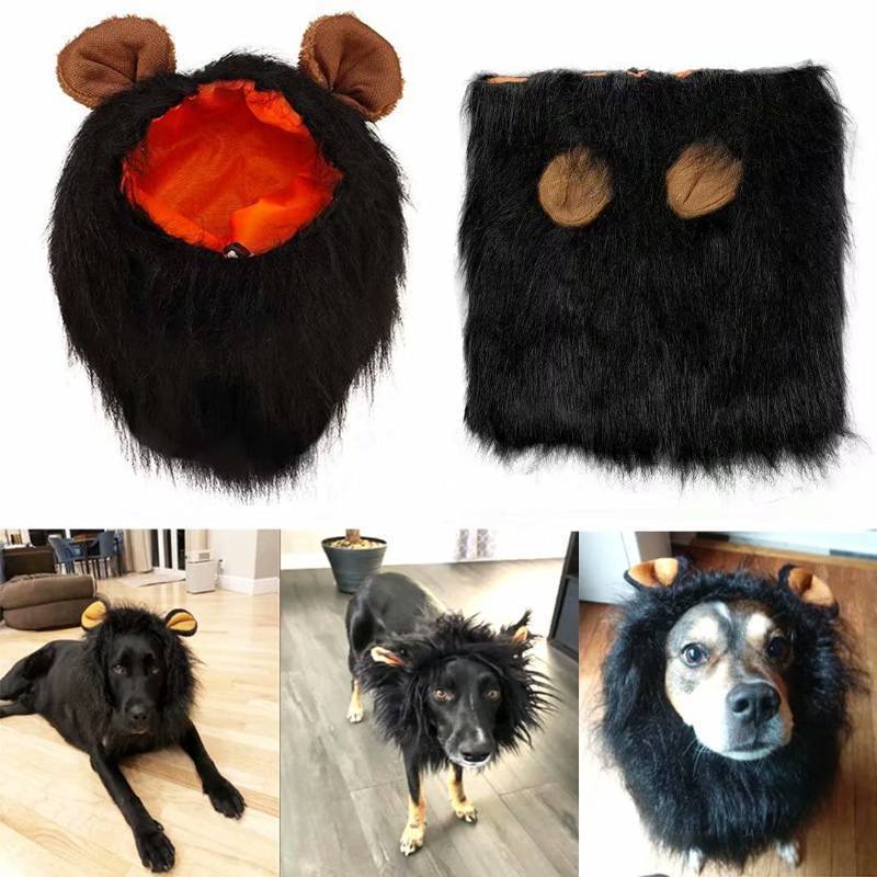 lot 30448 image: Lions Mane for Large Dog Halloween Costumes, Pet Black Wig with Ears