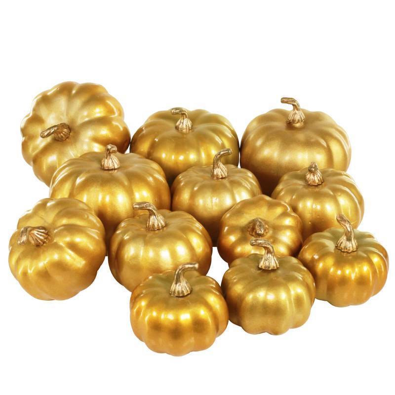 lot 32491 image: BESTTOYHOME 12 Pcs Assorted Small Artificial Gold Pumpkins Harvest Decorative Pumpkins Foam Pumpkins for Fall Halloween Thanksgiving Farmhouse Rustic Tabletop Centerpiece Mantel Shelf Kitchen Decor