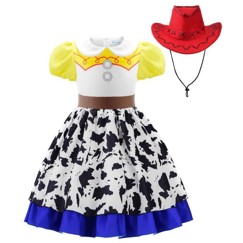 lot 52051 image: Uplus ME Cowgirl Costume Girls Dress Jessie Halloween Birthday Party Princess Outfit with Red Hat (7-8 Years140)