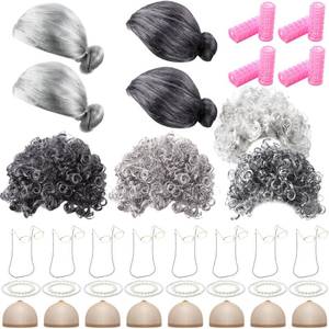 lot 23329 image: CraftyDream Old Lady Wig Costume for Women Grandma Granny Wig, ,Halloween Cosplay Christmas 8 Sets of Wig Plus Accessories