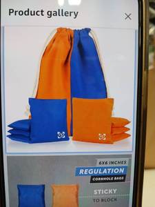 lot 23357 image: Pro Cornhole Bags Set of 8 Orange and Blue