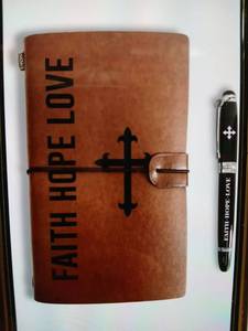 lot 23372 image: Faith Hope Love Leather Journal with Pen