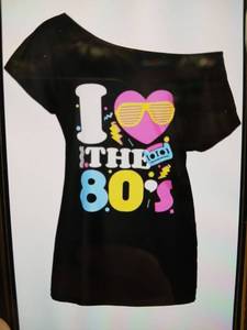 lot 31936 image: Smile Fish Womens I Love The 80s Off The Shoulder Top 2XL