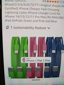 lot 31938 image: Original IPhone Charger USB to Lightning 6pk