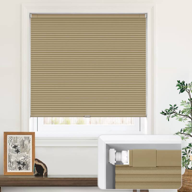 lot 42785 image: LazBlinds Cordless Cellular Shades, No Tools No Drill Blackout Honeycomb Shades Pleated Blinds for Windows, 21 W x 48 H, Taupe