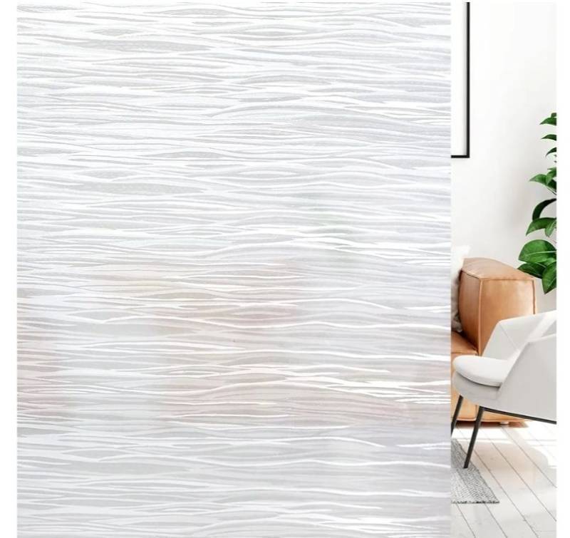 lot 13011 image: LUTE Window Privacy Film, Frosted Glass Window Film, Removable Sun Blocking Heat Control Door Frost Covering, Static Cling Decorative Opaque Frosting Cling Glass Sticker, Wave Pure, 17.5 x 78.7