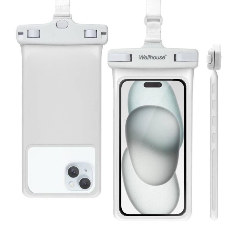 lot 51148 image: wellhouse Waterproof Phone Pouch, Waterproof Phone Case for iPhone 16 15 14 13 12 Pro Max XS Samsung, IPX8 3D Cellphone Dry Bag Beach Essentials (1 Pack - White7.0, 7 inch)