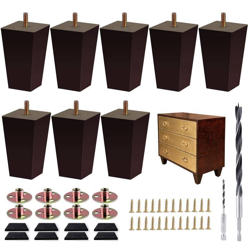 lot 51939 image: Sofa Legs Square Bed Feet 4 inch Wood Replacement Leg for Furniture Set of 8, Dark Brown��