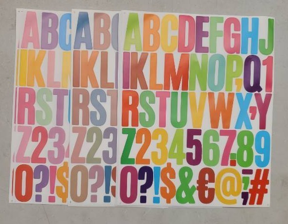lot 13098 image: Letter Stickers 12 Sheets Alphabet Number Stickers 2 Inch Vinyl Self Adhesive Stick on Letters for Water Bottles Scrapbooking Cup Mailbox Crafts Bulletin Board Classroom Decor.  3 Color Combinations.