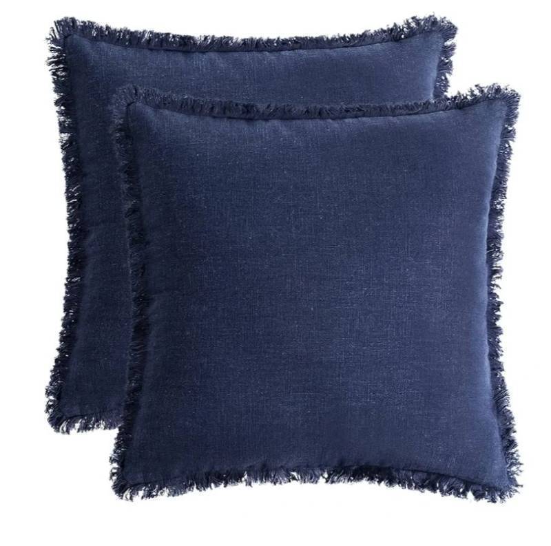 lot 32011 image: AmHoo Pack of 2 Linen Pillow Covers with Tassels Fringed Decorative Rustic Natural Throw Pillowcase Cushion for Couch Sofa Bedroom 22 x 22-Inch Navy Blue
