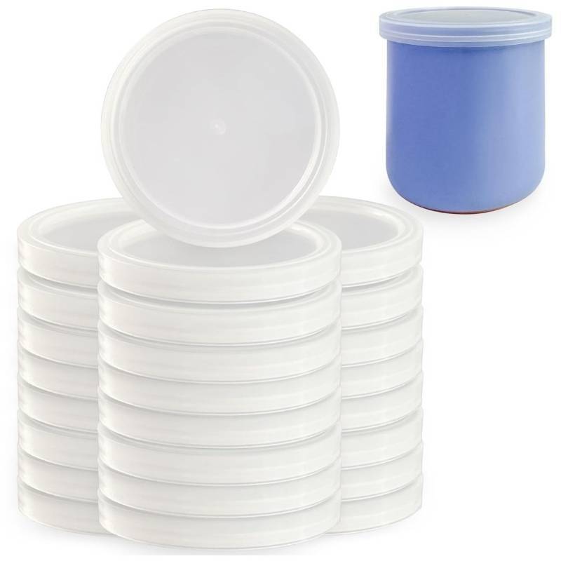 lot 32046 image: Yogurt Jar Lids for La Fermiere (23pcs) - Plastics Jar Lids for La Fermiere Yogurt Jars 4.9oz, Sealing plastic lids