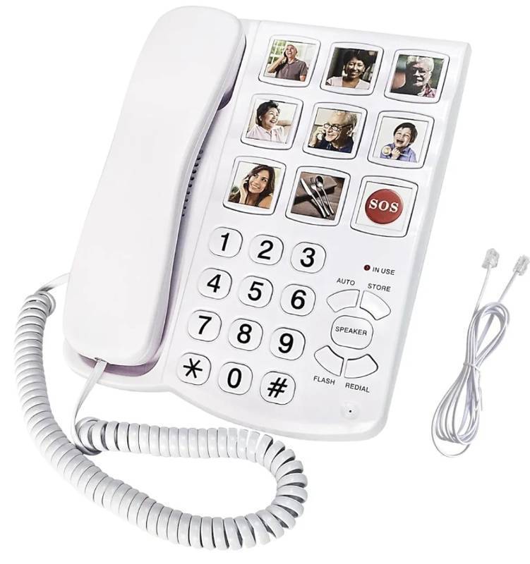 lot 31125 image: Landline Phone, Big Button Phone for Seniors, Telephone Can One-Touch Dialling with 9 Piction, Suitable for People with Vision DisordersHearing Damage, Corded Phone Can Be Used for Home, Office