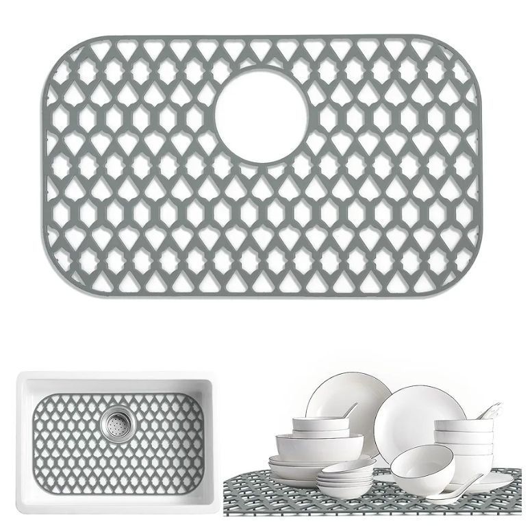 lot 31189 image: Sink Protectors for Kitchen Sink, Large Silicone Sink Mats Grid for Bottom of Farmhouse Stainless Steel Sink (22x13, Rear Drain)