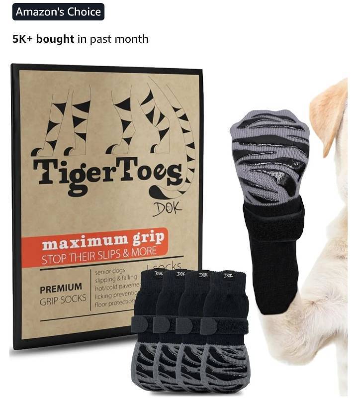 lot 31334 image: DOK TigerToes Premium Non-Slip Dog Socks for Hardwood Floors - Extra-Thick Grip That Works Even When Twisted - Prevents Licking, Slipping, and Great for Dog Paw Protection - Size XS
