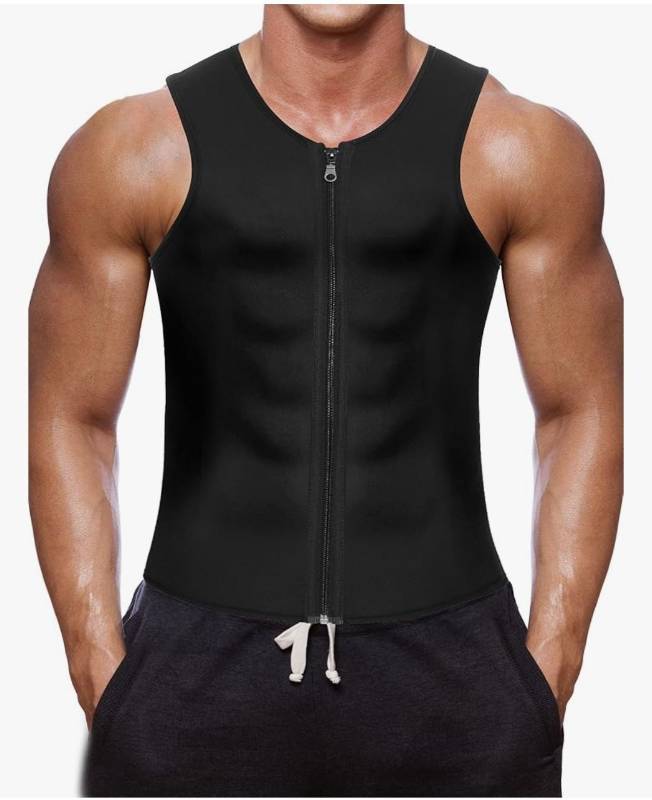 lot 50362 image: Wonderience Men Waist Trainer Vest Hot Neoprene Sauna Suit Corset Body Shaper Zipper Tank Top Workout Shirt SIZE LARGE