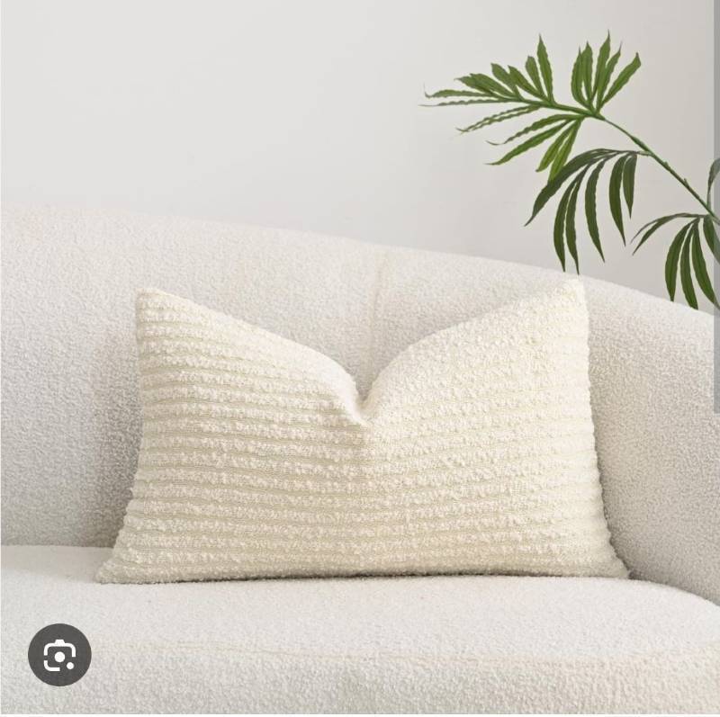 lot 31400 image: Sunkifover Textured Boucle Lumbar Pillow Covers 12x20 Inch Accent Striped Rectangle Pillow Cases Cozy Decorative Modern Farmhouse Cushion Case for Chair Sofa Bedroom Living Room Home D�cor, Beige