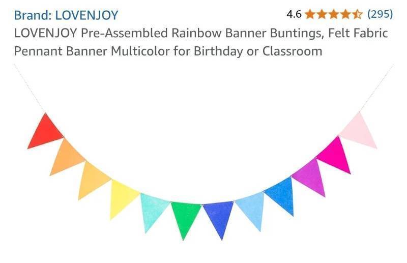 lot 31254 image: LOVENJOY Pre-Assembled Rainbow Banner Buntings, Felt Fabric Pennant Banner Multicolor for Birthday or Classroom