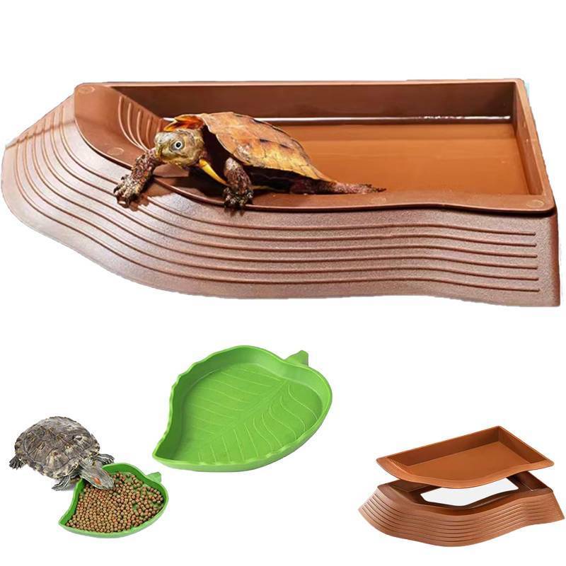 lot 31894 image: 3PCS Tortoise Water Bowls with Ramp Leaf Tortoise Food Dish Reptile Food Water Bowls Reptile Bathing Pool Aquarium Ornament for Gecko, Snake, Turtle, Bearded Dragon, Lizard Small