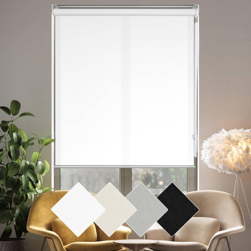 lot 13129 image: Homebox 50% Blackout Light Filtering Blinds for Windows, Room Darkening Roller Shades Roll up and Pull Down Blind Shades for Home Office 29x72 H White