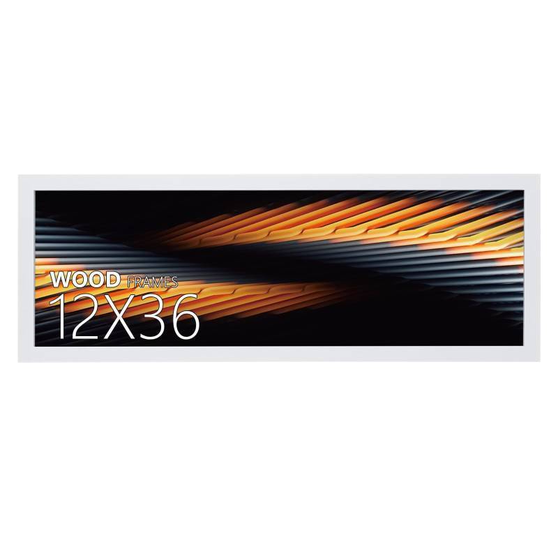 lot 13183 image: POUKROO 12x36 Picture Frame White Solid Wood Display Long Picture Puzzle Artwork Canvas Art Painting 12 x 36 12 by 36 Horizontal or Vertical for Wall Hanging (Edges Damaged)