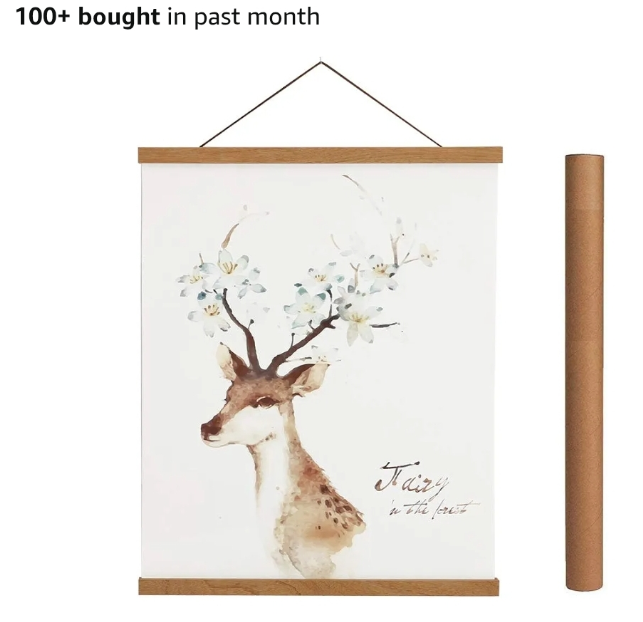 lot 10271 image: Artmag Magnetic Poster Hanger Frame 24-inch Teak Wood