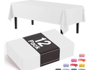 lot 1501 image: Exquisite 12-Pack Premium Plastic Tablecloth 54 Inch. x 108 Inch. Rectangle Table Cover-White