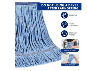 lot 1517 image: Cleaning Heavy Duty Mop Head Commercial Replacement for General and Floor Cleaning , Wet Industrial Blue Cotton Looped End String Head Refill