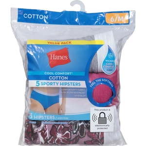 lot 5448 image: Womens  Hanes Cotton Hipsters  5 Pack Size 6M