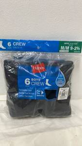 lot 5458 image: Hanes Boys Crew Socks 6-Pack Size M 9-2.5
