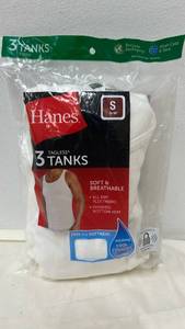 lot 5463 image: Hanes  Rib Tank Shirt Sleeveless White Size Small  Mens 3 Pack