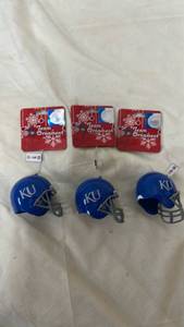 lot 5474 image: Kansas Jayhawks Mini Helmet Christmas Ornaments