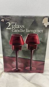 lot 5486 image: Holiday Time Red Glass Candle Lamp Set