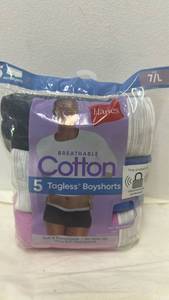 lot 5517 image: Hanes Breathable Cotton Tagless Boyshorts 5-Pack Size 7L