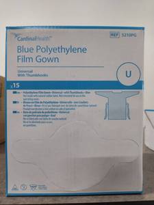lot 8015 image: Cardinal Health Blue Polyethylene Film Gown - Box of 15