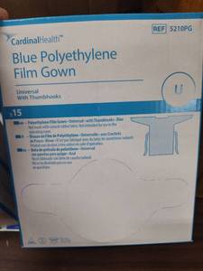 lot 8025 image: Cardinal Health Blue Polyethylene Film Gown with Thumbhooks