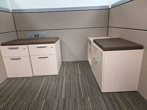 lot 13043 image: Contents of Cubical, (2) Filing Cabinets, and Long Filing Cabinet with Shelving