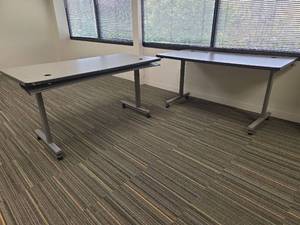 lot 13087 image: (2) Modern Office Desk on Wheels