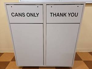 lot 13094 image: Commercial Dual Recycling and Trash Cabinet with Bins