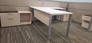 lot 13011 image: Modern L-Shaped Office Desk with Filing Cabinets