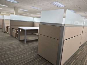 lot 20030 image: Office Cubicle System - Suite and 5 Cubicles with Credenzas and Humanscale Raising Desks