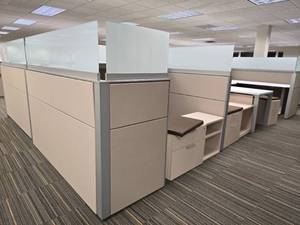 lot 20031 image: Office Cubicle System - Suite and 5 Cubicles with Credenzas and Humanscale Raising Desks