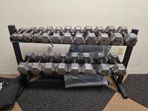 lot 20072 image: Complete Hex Dumbbell Set with Rack