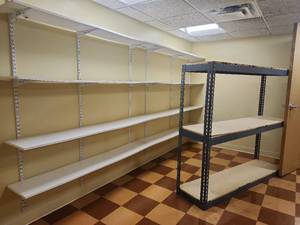 lot 13081 image: Commercial Storage and Organization Set - Wall Shelving and Towel Rack