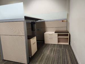lot 13178 image: Modern Office Sit - Stand Desk with Filing Cabinets&nbsp