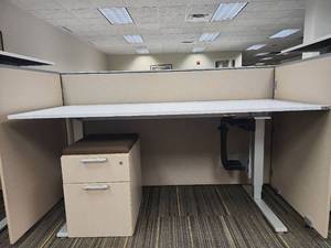 lot 20415 image: Modern Office Height-Adjustable Desk with Filing Cabinet