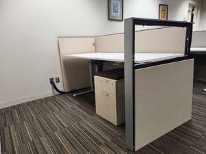lot 20428 image: Modern Office Cubicle Workstation W&nbspModern Office Height-Adjustable Desk with Filing Cabinet